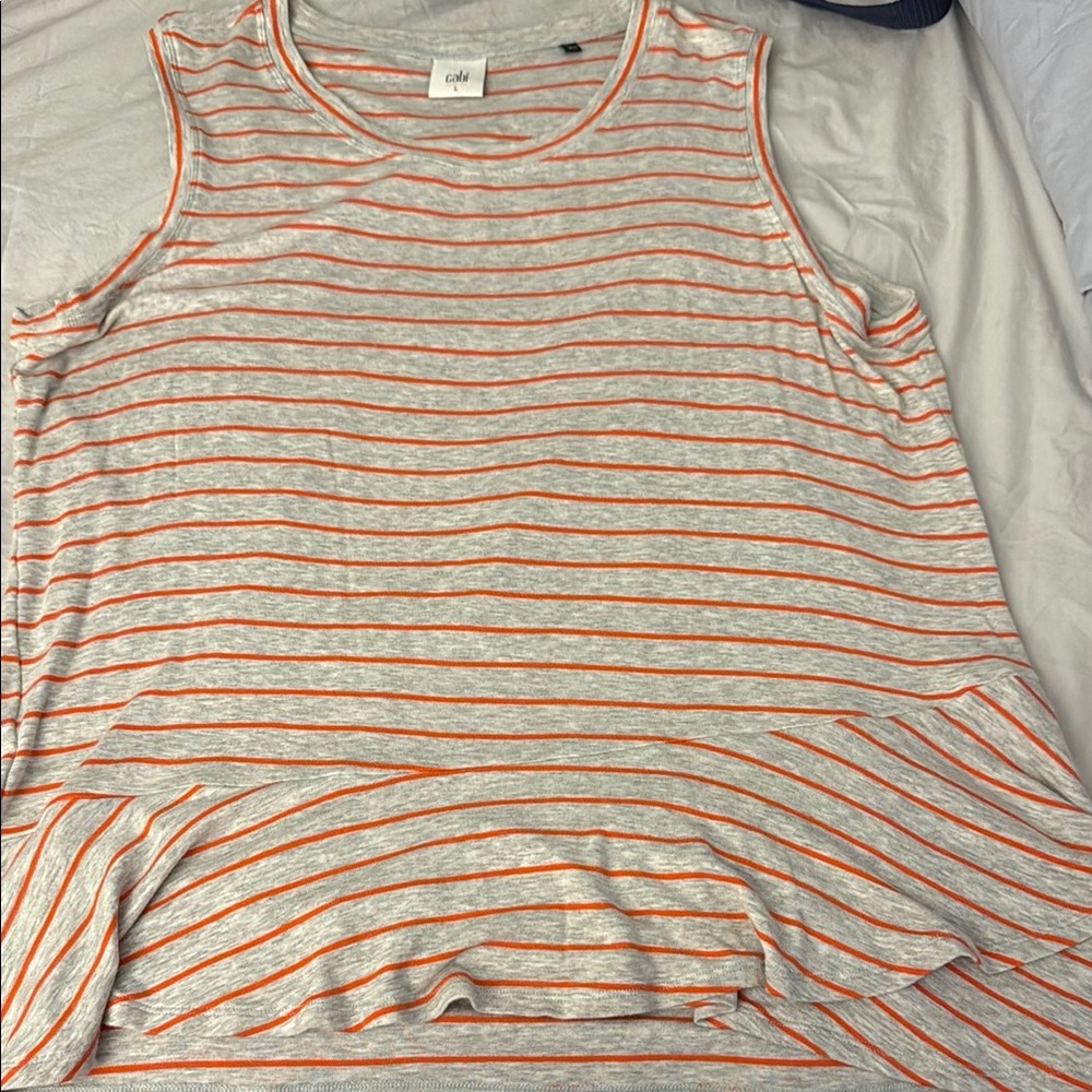 CAbi Gray/Orange Peplum Tank Top